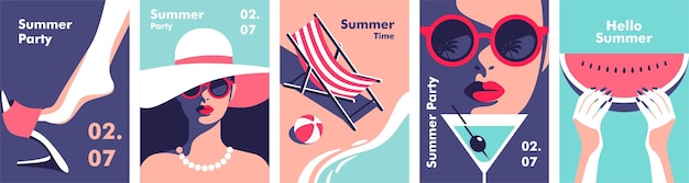 Summer party poster design template Minimalistic style vector illustration