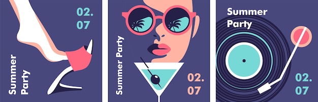 Summer party poster design template Minimalistic style vector illustration