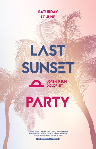 Summer party poster design template with palm trees silhouettes. Modern style. Vector illustration