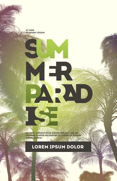 Summer party poster design template with palm trees silhouettes. Modern style. Vector illustration