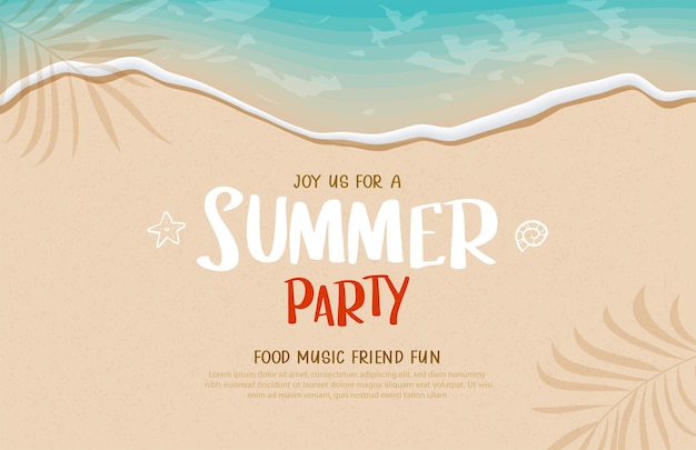 Summer party with soft waves and foam on the sandy beach