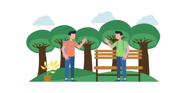 Summer picnic vacation with friends, couples, families, relaxing on nature, ride bicycles and skateboard. Editable vector illustration