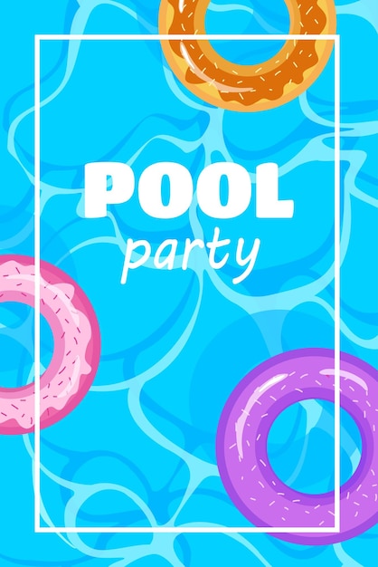 Vector summer pool party invitation flyer design inflatable ring pool party poster template