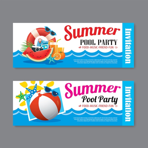 Summer pool party invitation ticket template background