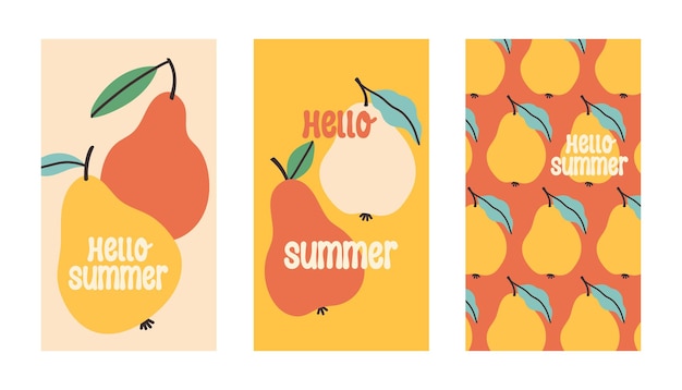 Summer poster pear set in flat style Art for poster postcard wall art banner background