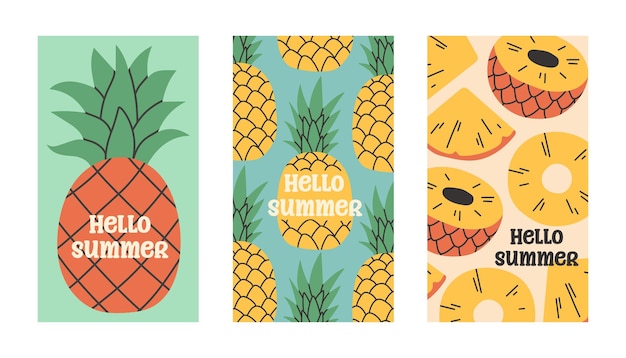 Summer poster pineapple set in flat style Art for poster postcard wall art banner background