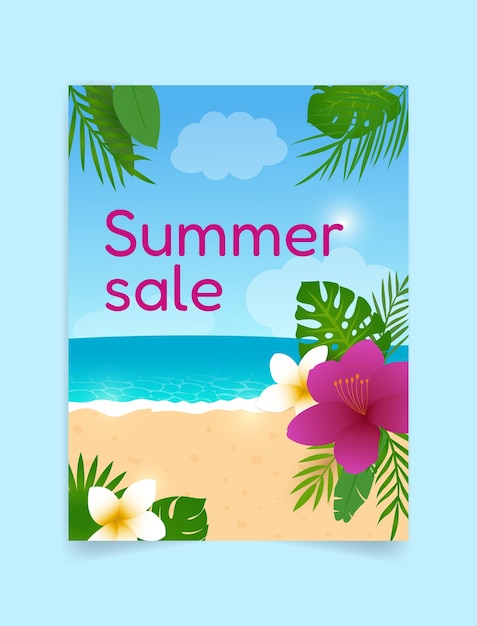 summer poster with hot discounts poster with sea and beach