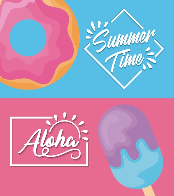 summer poster with ice cream and donut