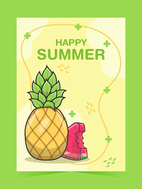 Summer Poster With Pineapple And Watermelon