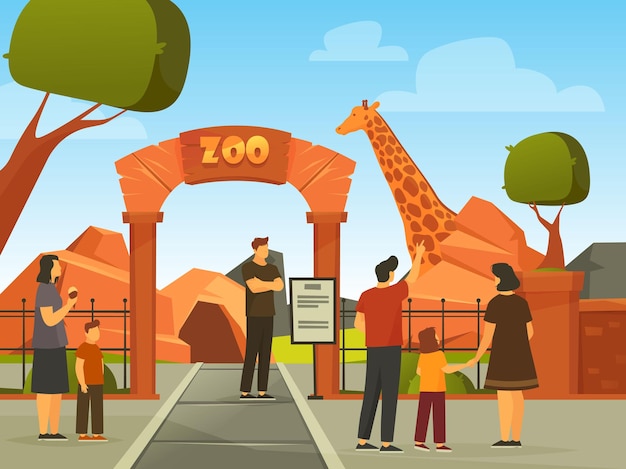 Summer recreation in zoo with family background