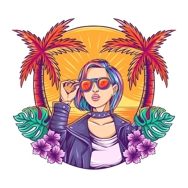 Summer Rocker Girl with Colorful Hair