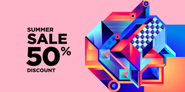 Summer Sale 50% Discount Colorful Abstract Geometric Banner