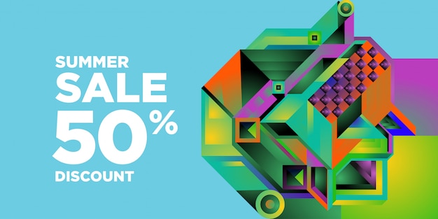 Summer Sale 50% Discount Colorful Abstract Geometric Banner