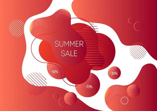 Summer sale advertising banner template with trendy abstract liquid shapes