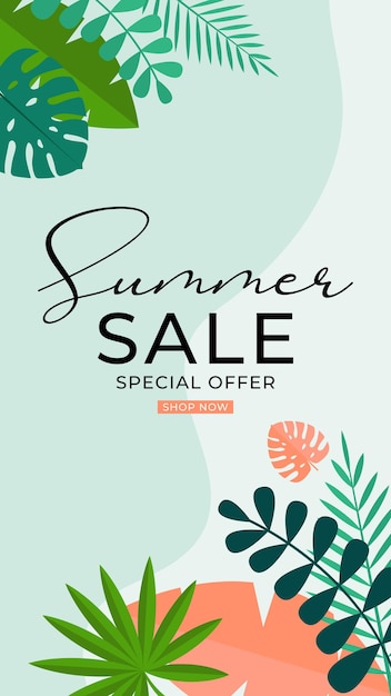 Summer sale background with tropical leaves