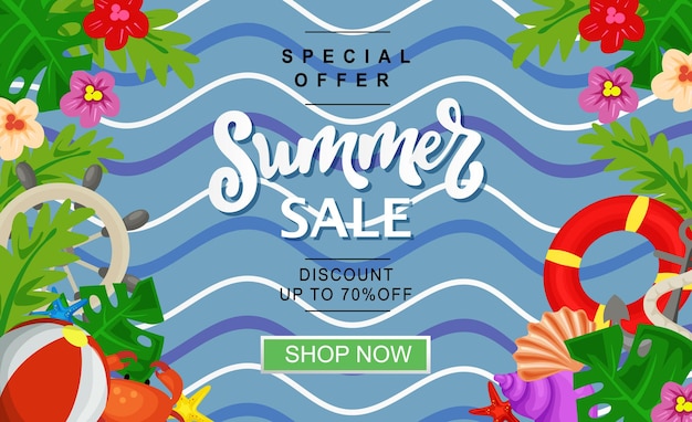 Summer sale banner beach marine flat