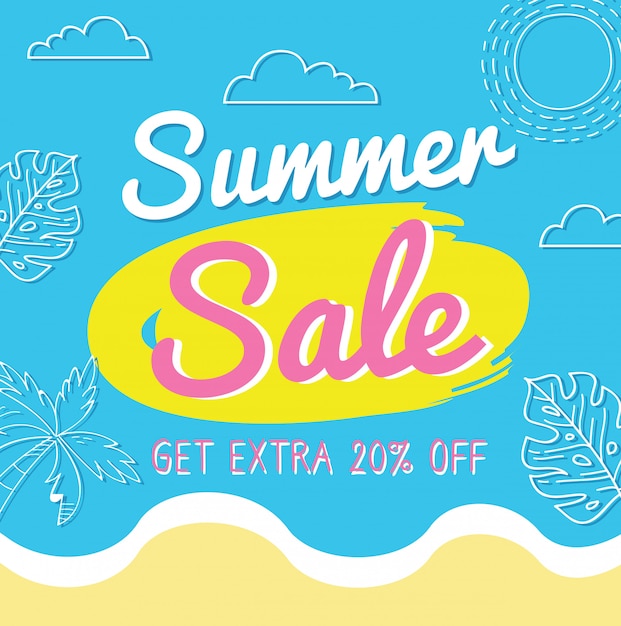 Summer sale banner design with doodle elements