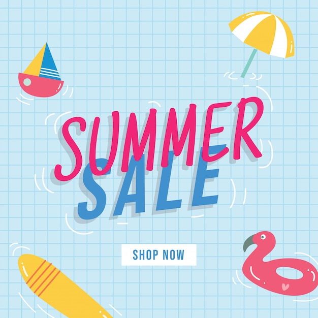 Summer sale banner design with doodle elements