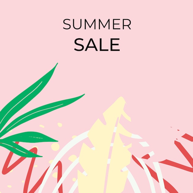 Summer sale banner design with tropical leaves background. Floral background vector. Palm leaves, monstera leaf, botanical background design for wall framed prints, wall art, invitation, poster