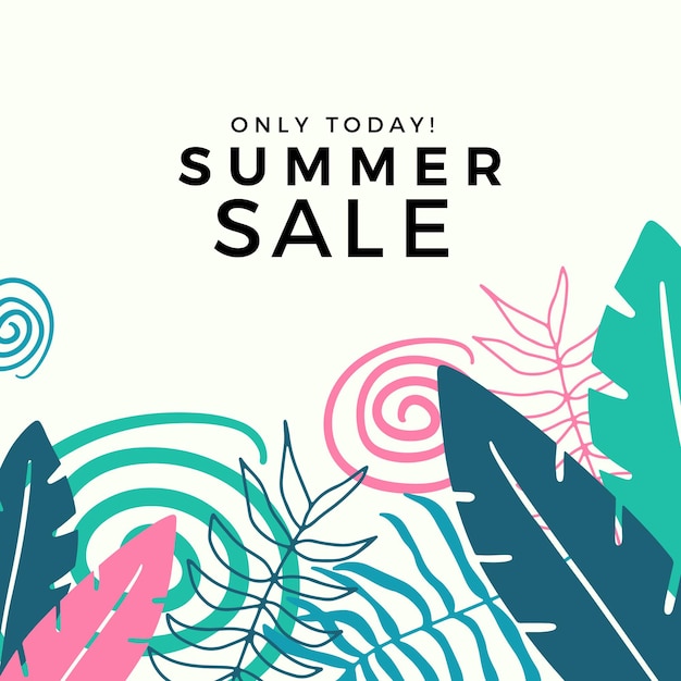 Summer sale banner design with tropical leaves background. Floral background vector. Palm leaves, monstera leaf, botanical background design for wall framed prints, wall art, invitation, poster