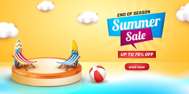 Summer sale banner end of season template with podium 3d 