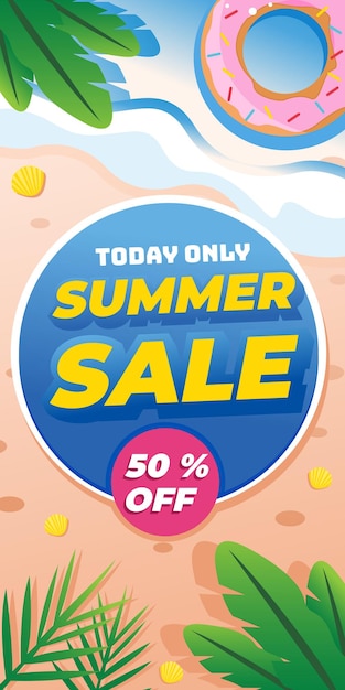 Summer Sale banner hot season discount poster with tropical leaves Special offer card background