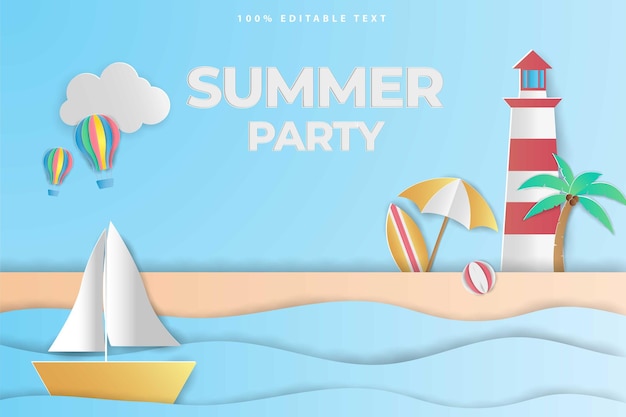 summer sale banner in papercut style with editable text effect