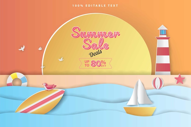 summer sale banner in papercut style with editable text effect