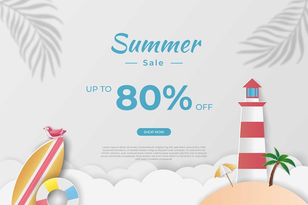 summer sale banner in papercut style