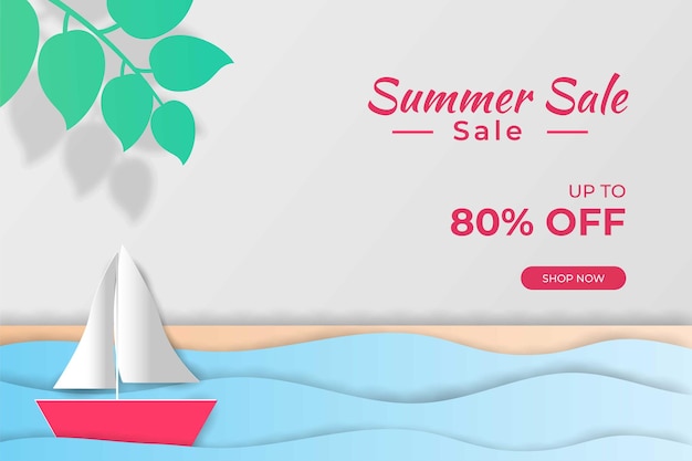 summer sale banner in papercut style