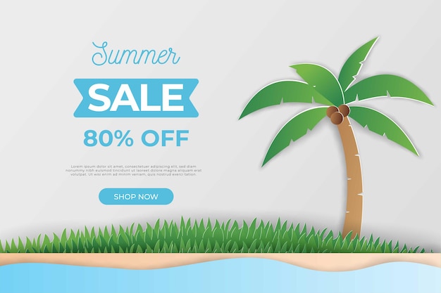 summer sale banner in papercut style