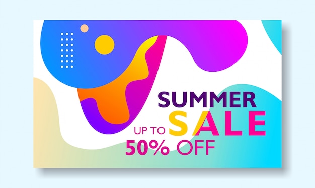 Summer sale banner promotion with colorful abstract liquid shape