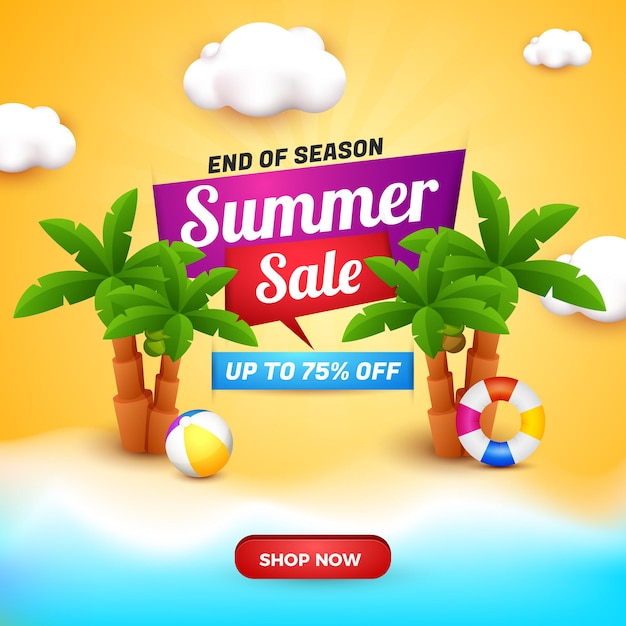 Summer sale banner social media template 3d 