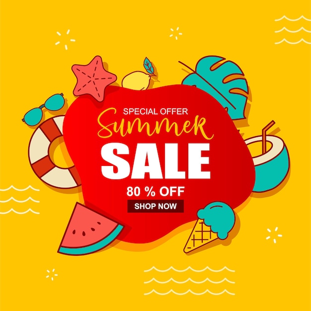 Summer sale banner template. Summer discount special offer cute design.