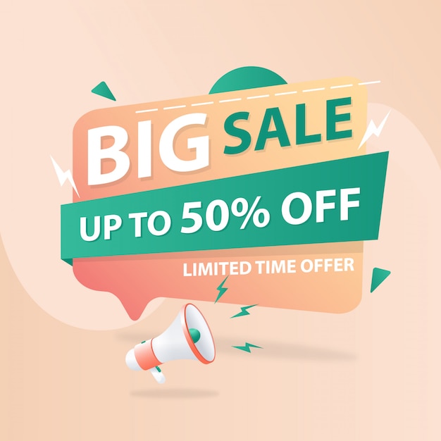 Summer sale banner template. Vector summer megaphone illustration