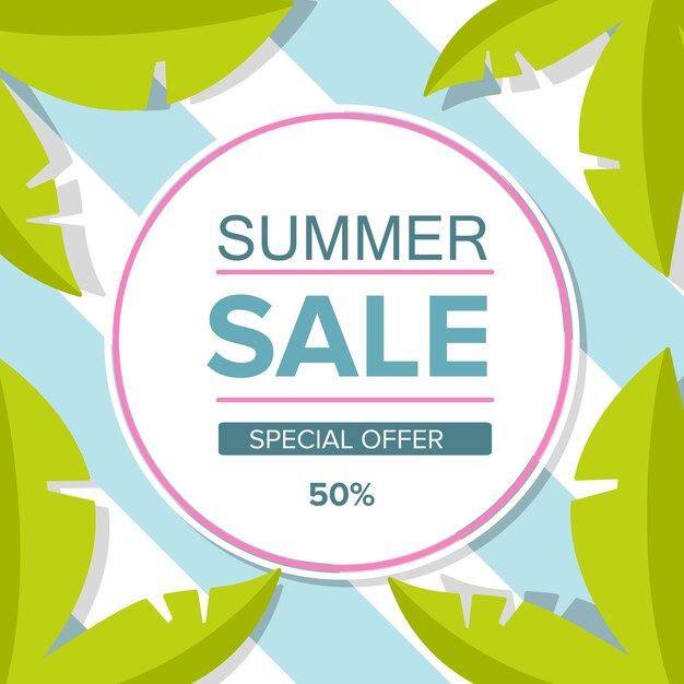 Vector summer sale banner tropical palm leaves