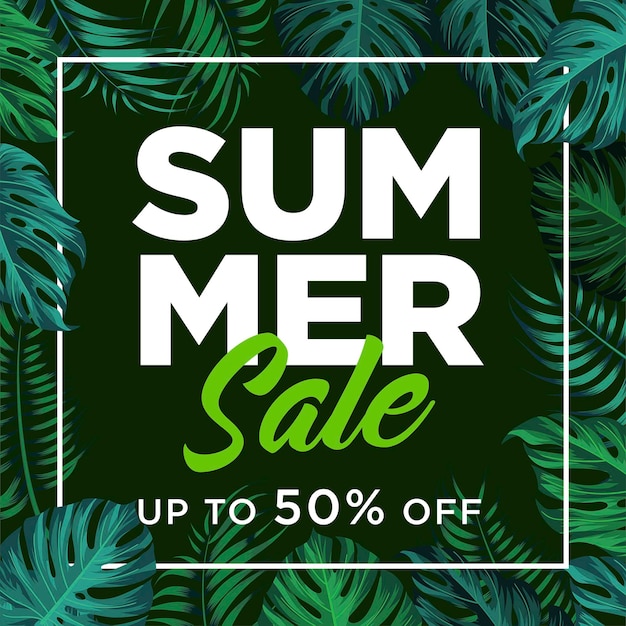 Summer sale banner with leaves