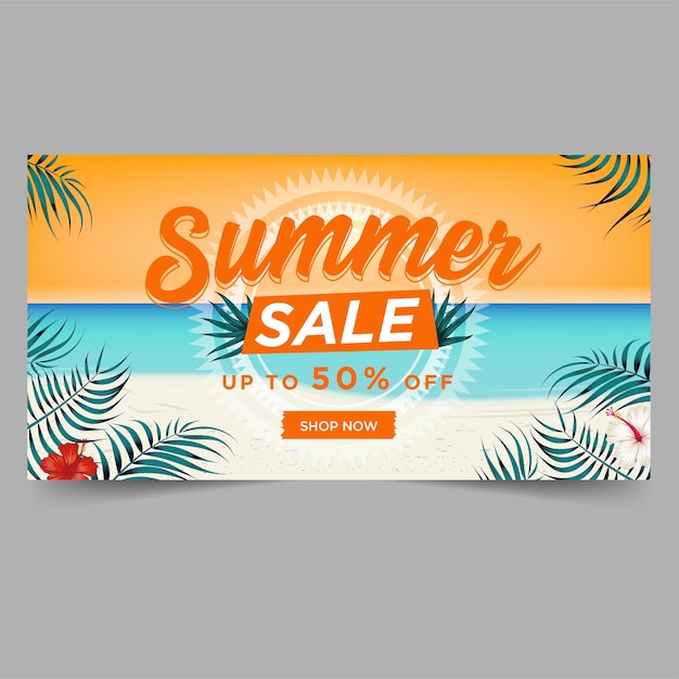 Summer sale banner with leaves