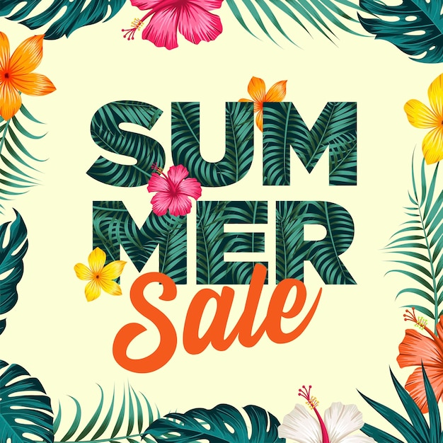 Summer sale banner with leaves