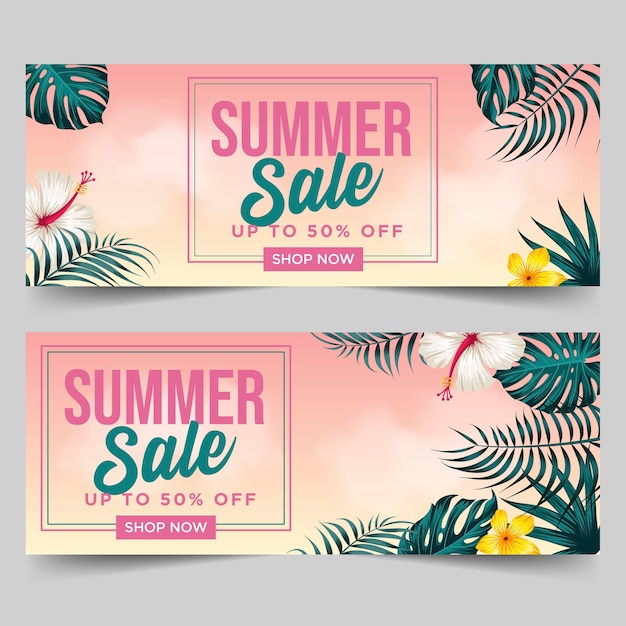 Summer sale banner with leaves