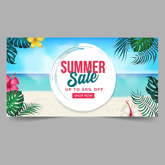 Summer sale banner with leaves