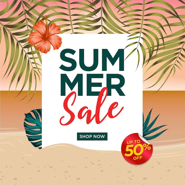 Summer sale banner with leaves