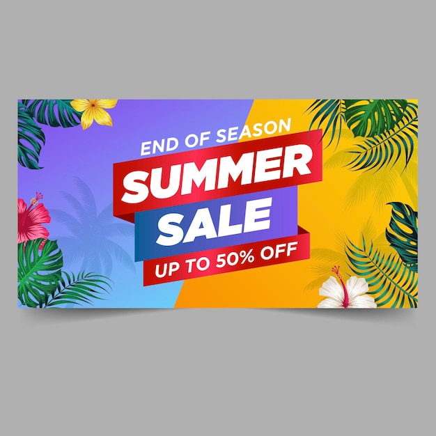 Summer sale banner with leaves