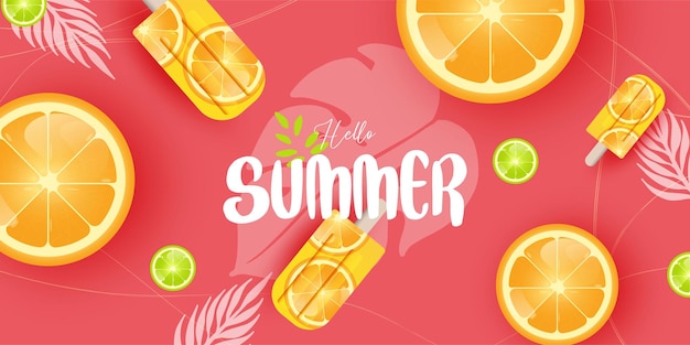 Summer Sale banner with pieces of ripe fruit bright design