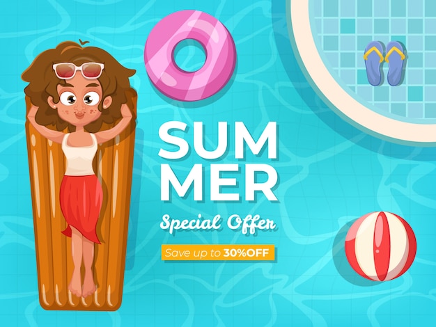 Summer sale banner with swimming pool