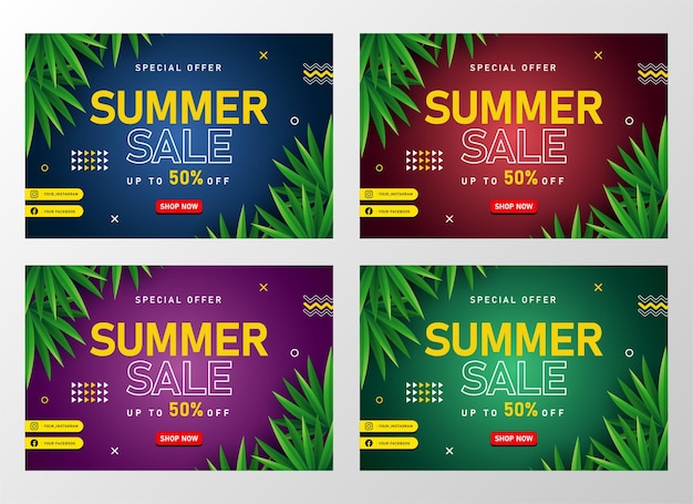 Summer Sale banner with tropical leaves