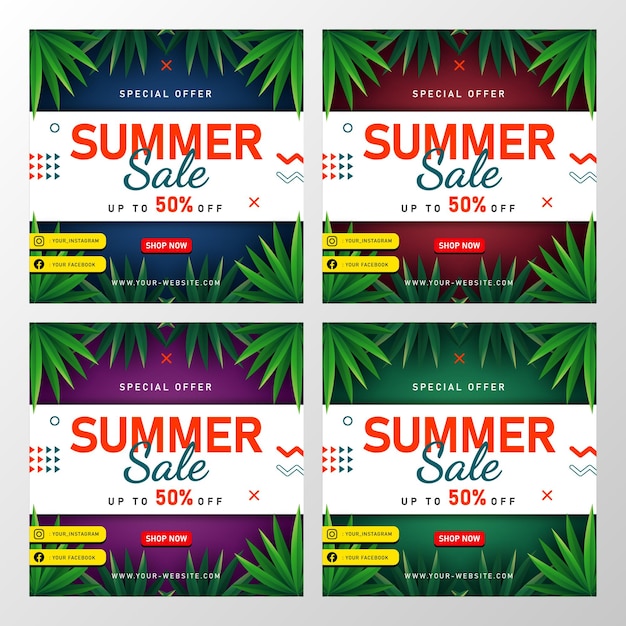 Summer Sale banner with tropical leaves