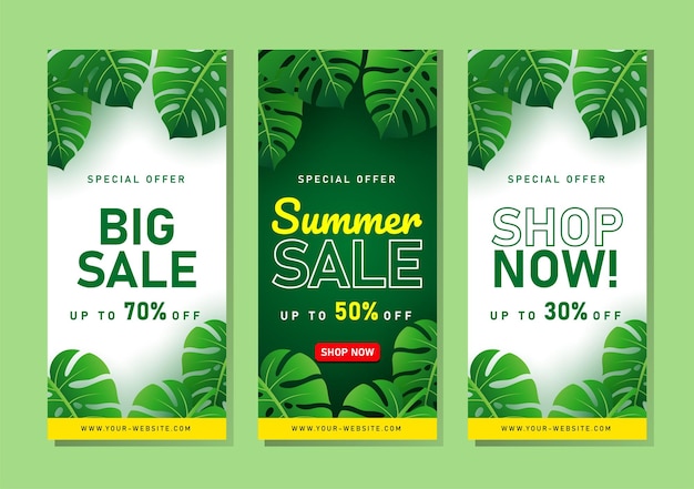 Summer Sale banner with tropical leaves