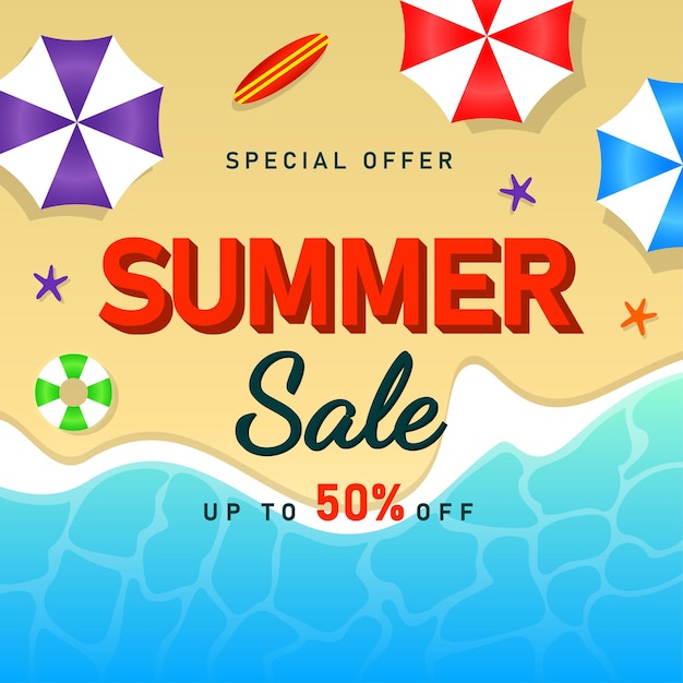 Summer Sale banner with tropical leaves