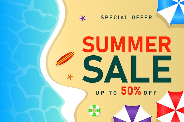 Summer Sale banner with tropical leaves